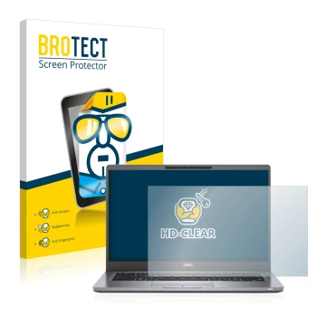 Front side of a product packaging with the brand logo BROTECT. Next to it is the device Dell Latitude 7300 shown with the corr