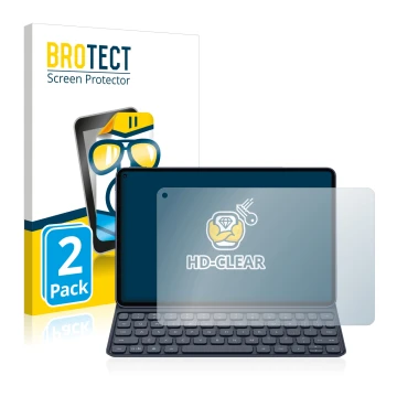 Front side of a product packaging with the brand logo BROTECT. Next to it is the device Huawei MatePad Pro (2019) shown with t