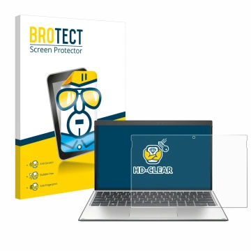 Front side of a product packaging with the brand logo BROTECT. Next to it is the device HP Elite x2 G4 shown with the correspo