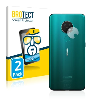 Front side of a product packaging with the brand logo BROTECT. Next to it is the device Nokia 7.2 (ONLY Camera Lens) shown wit
