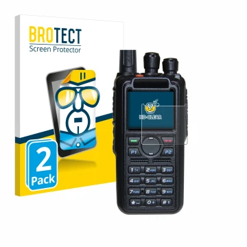 Front side of a product packaging with the brand logo BROTECT. Next to it is the device AnyTone AT-D878UV Plus shown with the 