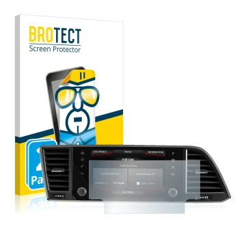 Front side of a product packaging with the brand logo BROTECT. Next to it is the device Seat Ateca 2020 Media System 6.5