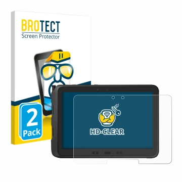 Front side of a product packaging with the brand logo BROTECT. Next to it is the device Samsung Galaxy Tab Active Pro shown wi