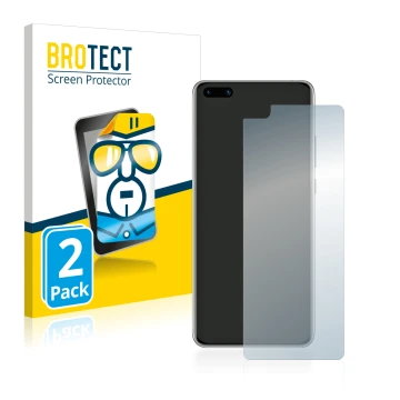Front side of a product packaging with the brand logo BROTECT. Next to it is the device Huawei P40 shown with the correspondin