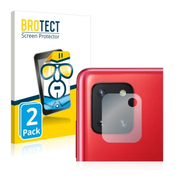 Front side of a product packaging with the brand logo BROTECT. Next to it is the device Samsung Galaxy Note 10 Lite (ONLY Came
