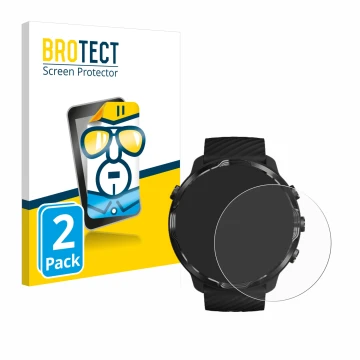 Front side of a product packaging with the brand logo BROTECT. Next to it is the device Suunto 7 shown with the corresponding 