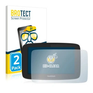 Front side of a product packaging with the brand logo BROTECT. Next to it is the device TomTom Go Professional 520 shown with 