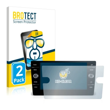 Front side of a product packaging with the brand logo BROTECT. Next to it is the device Volkswagen Golf GTI 2017 Discover Medi