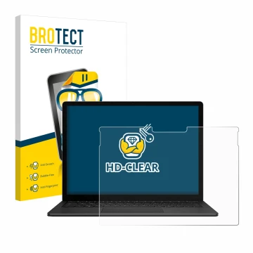 Front side of a product packaging with the brand logo BROTECT. Next to it is the device Microsoft Surface Book 3 13.5