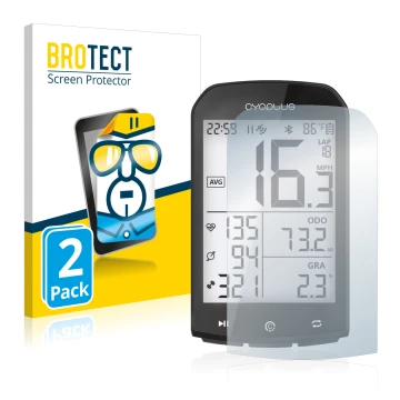Front side of a product packaging with the brand logo BROTECT. Next to it is the device Cycplus M1 2.9