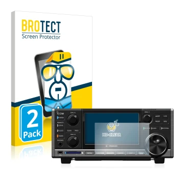Front side of a product packaging with the brand logo BROTECT. Next to it is the device Icom IC-R8600 shown with the correspon