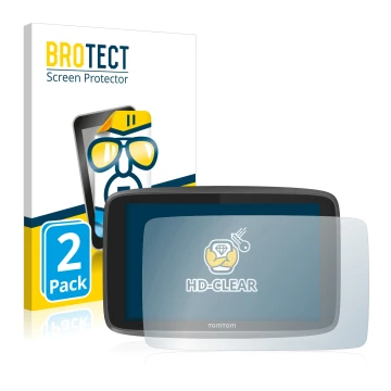 Front side of a product packaging with the brand logo BROTECT. Next to it is the device TomTom Go Professional 6250 shown with