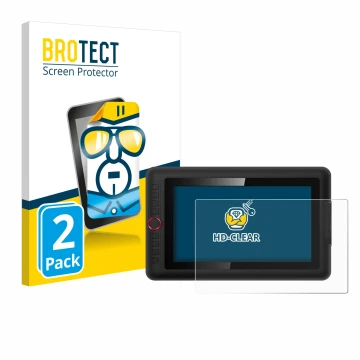 Front side of a product packaging with the brand logo BROTECT. Next to it is the device XP-Pen Artist 12 Pro shown with the co