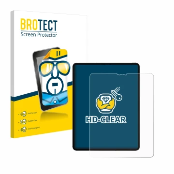 Front side of a product packaging with the brand logo BROTECT. Next to it is the device Apple iPad 12.9