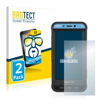 Front side of a product packaging with the brand logo BROTECT. Next to it is the device Ecom Smart-Ex 02 DZ1 shown with the co