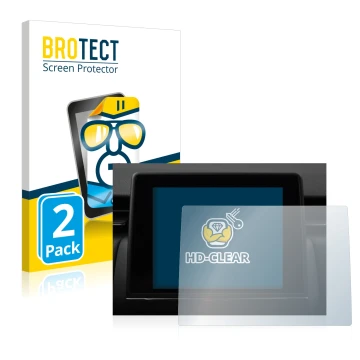 Front side of a product packaging with the brand logo BROTECT. Next to it is the device Renault Clio V 2020 Easy Link 7