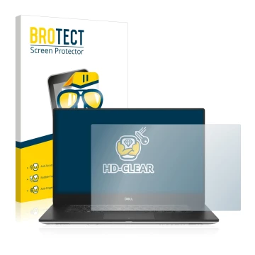 Front side of a product packaging with the brand logo BROTECT. Next to it is the device Dell Precision 5540 shown with the cor