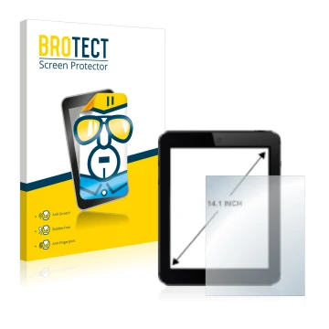 Front side of a product packaging with the brand logo BROTECT. Next to it is the device shown with the corresponding screen pr