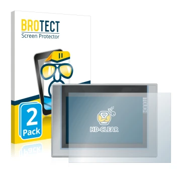 Front side of a product packaging with the brand logo BROTECT. Next to it is the device Siemens Simatic TP1200 Comfort shown w