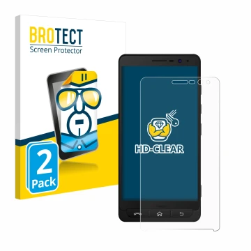 Front side of a product packaging with the brand logo BROTECT. Next to it is the device Beafon M5 shown with the corresponding