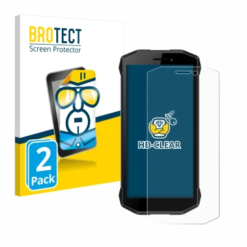 Front side of a product packaging with the brand logo BROTECT. Next to it is the device Evolveo Strongphone G5 shown with the 