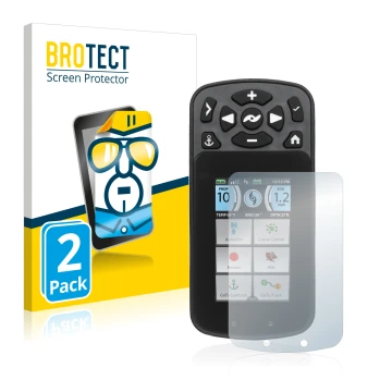 Front side of a product packaging with the brand logo BROTECT. Next to it is the device Minn Kota I-Pilot Link shown with the 