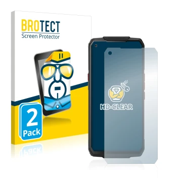 Front side of a product packaging with the brand logo BROTECT. Next to it is the device Oukitel WP7 shown with the correspondi