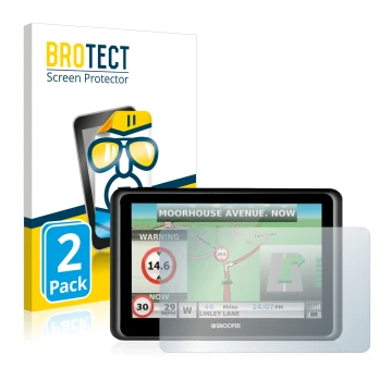 Front side of a product packaging with the brand logo BROTECT. Next to it is the device Snooper Truckmate S6900 shown with the