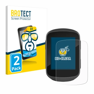 Front side of a product packaging with the brand logo BROTECT. Next to it is the device Garmin Edge 130 Plus shown with the co