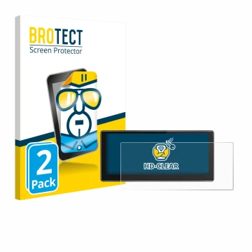 Front side of a product packaging with the brand logo BROTECT. Next to it is the device Joying 4G Car Radio 10.25