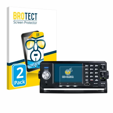 Front side of a product packaging with the brand logo BROTECT. Next to it is the device Uniden SDS200E shown with the correspo