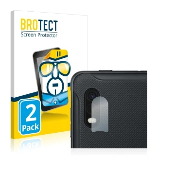 Front side of a product packaging with the brand logo BROTECT. Next to it is the device Samsung Galaxy XCover Pro (ONLY Camera
