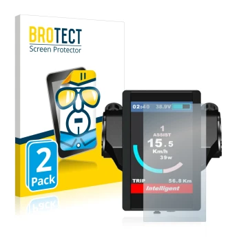 Front side of a product packaging with the brand logo BROTECT. Next to it is the device Bafang 850c shown with the correspondi