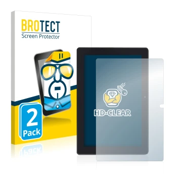 Front side of a product packaging with the brand logo BROTECT. Next to it is the device Simbans Tangotab 10