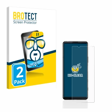 Front side of a product packaging with the brand logo BROTECT. Next to it is the device Sony Xperia 5 II shown with the corres