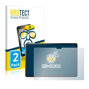 Front side of a product packaging with the brand logo BROTECT. Next to it is the device Lenovo Tab P11 Pro shown with the corr