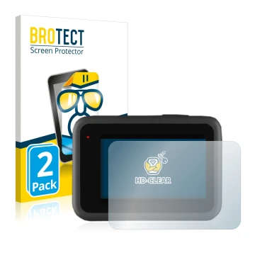 Front side of a product packaging with the brand logo BROTECT. Next to it is the device GoPro Hero 9 Black shown with the corr