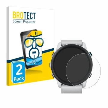 Front side of a product packaging with the brand logo BROTECT. Next to it is the device Garmin Forerunner 745 shown with the c
