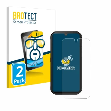 Front side of a product packaging with the brand logo BROTECT. Next to it is the device Blackview BV9900E shown with the corre