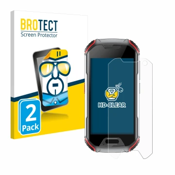 Front side of a product packaging with the brand logo BROTECT. Next to it is the device Unihertz Atom L shown with the corresp