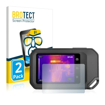 Front side of a product packaging with the brand logo BROTECT. Next to it is the device Flir C5 shown with the corresponding s