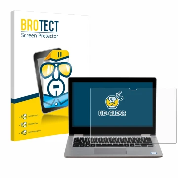 Front side of a product packaging with the brand logo BROTECT. Next to it is the device Dell Latitude 3310 2-in-1 shown with t