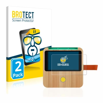 Front side of a product packaging with the brand logo BROTECT. Next to it is the device tigerbox Touch shown with the correspo