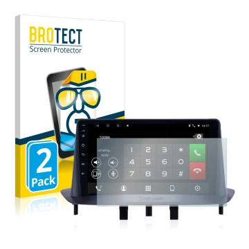 Front side of a product packaging with the brand logo BROTECT. Next to it is the device Pioneer AVH-Z5200DAB shown with the co