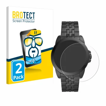 Front side of a product packaging with the brand logo BROTECT. Next to it is the device Fossil Gen 5E shown with the correspon