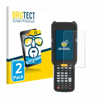 Front side of a product packaging with the brand logo BROTECT. Next to it is the device Zebra MC330L shown with the correspond