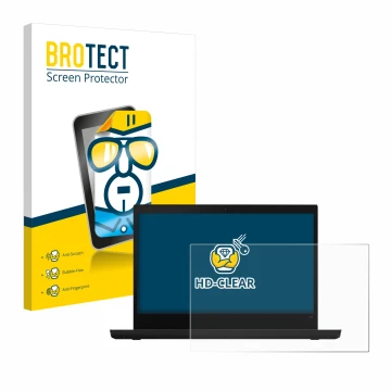 Front side of a product packaging with the brand logo BROTECT. Next to it is the device Lenovo ThinkPad L14 shown with the cor