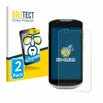 Front side of a product packaging with the brand logo BROTECT. Next to it is the device Zebra TC57x shown with the correspondi