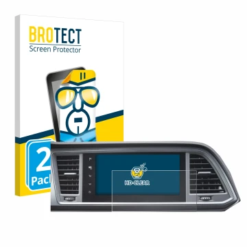 Front side of a product packaging with the brand logo BROTECT. Next to it is the device Seat Cupra Ateca Facelift 2021 MiB 3 s