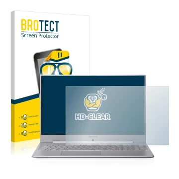 Front side of a product packaging with the brand logo BROTECT. Next to it is the device MEDION Akoya S17403 shown with the cor